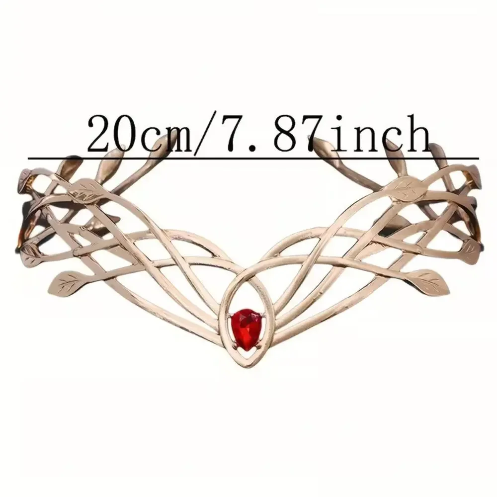 Super hero, Wonder Woman, Golden Elven Leaf Crown Fantasy Tiara w/ Red Gemstone